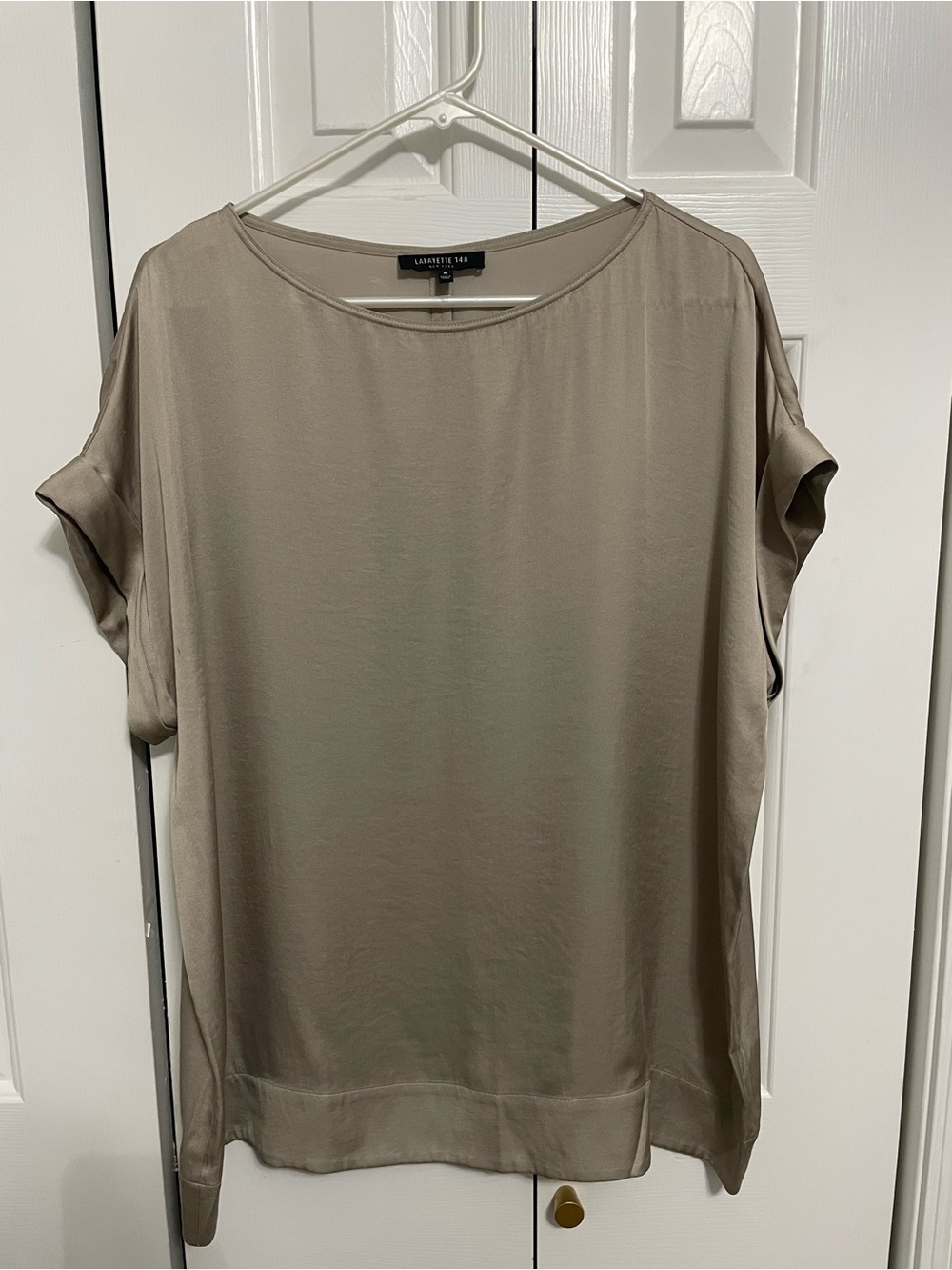 Lafayette 148 New York Taupe Short-Sleeve Silk-Blend Tunic